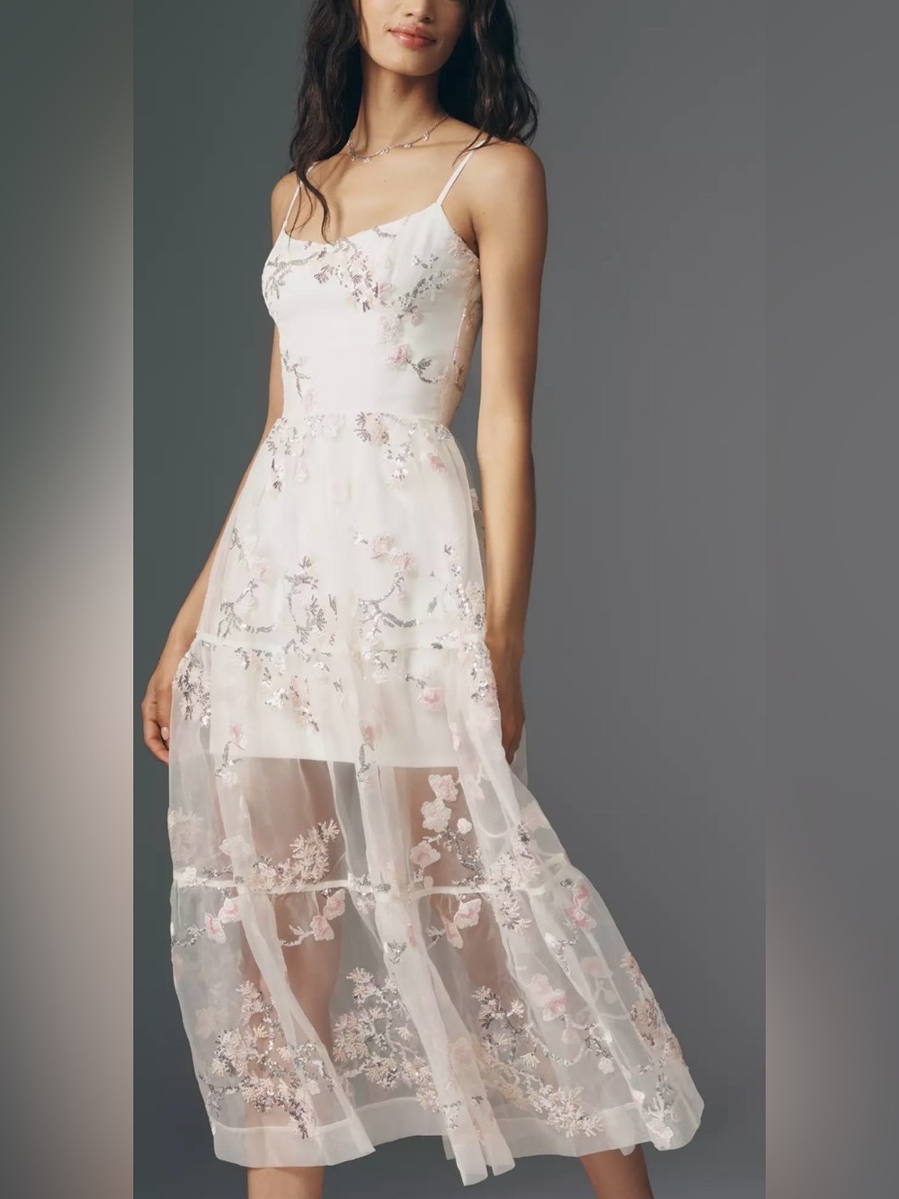Helsi Anthropology Romantic Strapless Floral Embroidered Maxi Dress